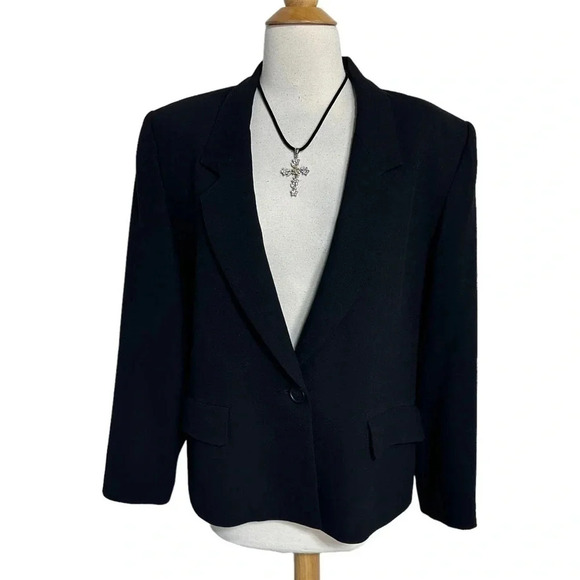 Talbots vintage 14 plus size black 1 button blazer - Picture 2 of 8